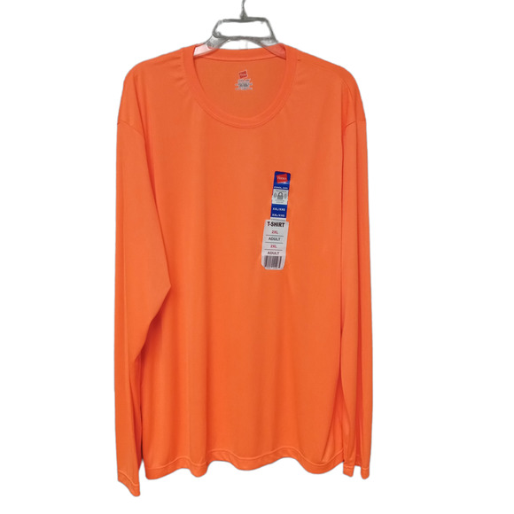 Mens Orange T Shirt Long Sleeve Cool Dri 2XL Tee Shirt Safety Orange Hanes NWT - Picture 1 of 11